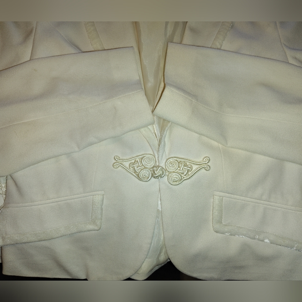 Apostrophe Women Blazer, Ivory, Spread Collar Velour Trim Pckts/Embroid Bttn,6-8 - Picture 12 of 13